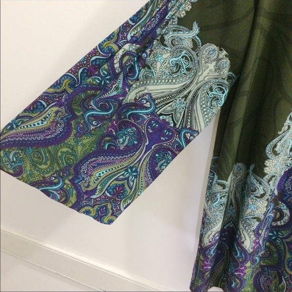 Boho chic bell sleeve peacock colored top size L - Picture 2 of 8